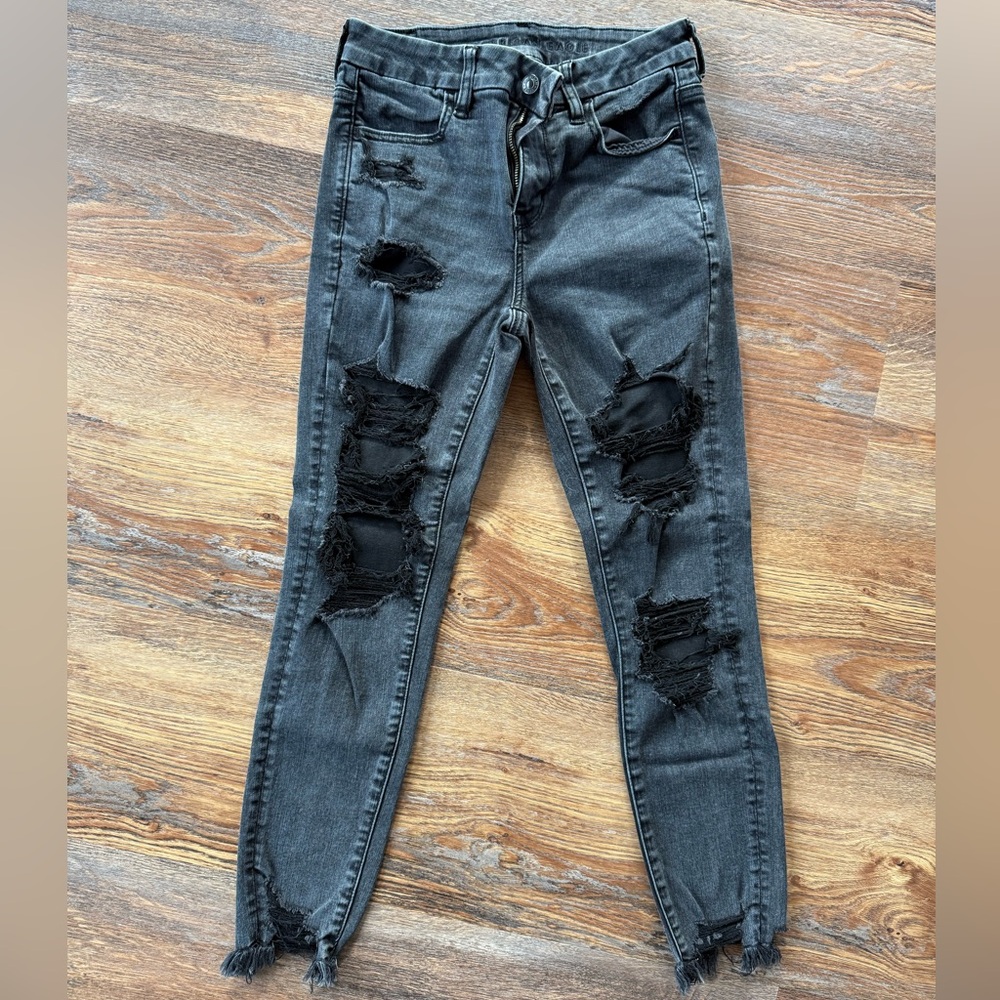 American Eagle Outfitters Ripped Charcoal Skinny Jeans